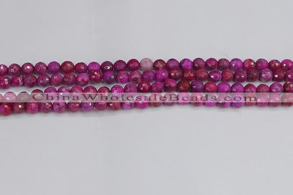 CAG9875 15.5 inches 4mm faceted round fuchsia crazy lace agate beads