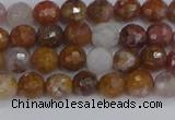CAG9910 15.5 inches 4mm faceted round red moss agate beads