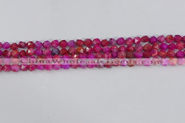 CAG9951 15.5 inches 6mm faceted nuggets fuchsia crazy lace agate beads