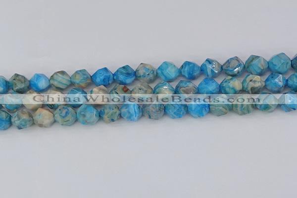 CAG9959 15.5 inches 10mm faceted nuggets blue crazy lace agate beads