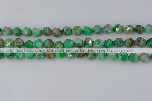 CAG9965 15.5 inches 10mm faceted nuggets green crazy lace agate beads