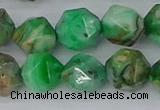 CAG9966 15.5 inches 12mm faceted nuggets green crazy lace agate beads