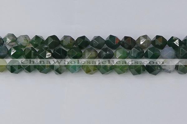 CAG9972 15.5 inches 12mm faceted nuggets moss agate beads