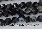 CAG9981 15.5 inches 6mm faceted nuggets black line agate beads