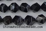 CAG9982 15.5 inches 8mm faceted nuggets black line agate beads