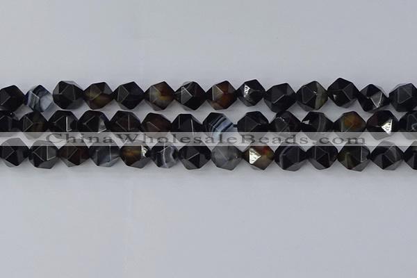 CAG9983 15.5 inches 10mm faceted nuggets black line agate beads