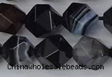 CAG9984 15.5 inches 12mm faceted nuggets black line agate beads