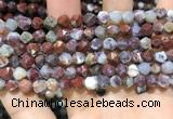 CAG9987 15.5 inches 6mm faceted nuggets red lightning agate beads
