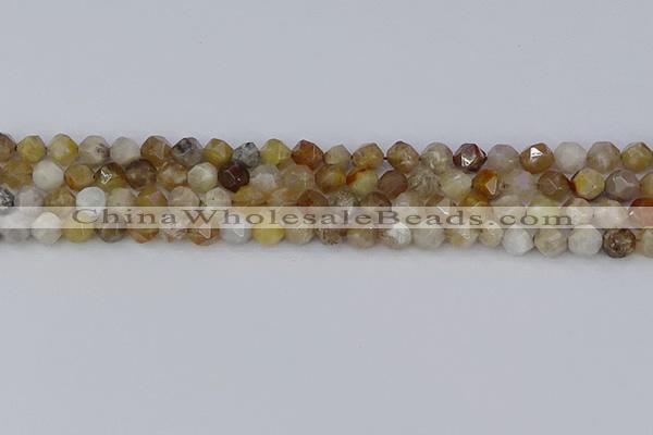 CAG9993 15.5 inches 6mm faceted nuggets ocean fossil agate beads