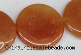 CAJ168 15.5 inches 30mm flat round red aventurine jade beads