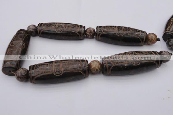 CAL04 14.5 inches 25*60mm carved drum agalmatolite beads