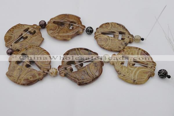 CAL30 14.5 inches 54*56mm carved fish agalmatolite beads