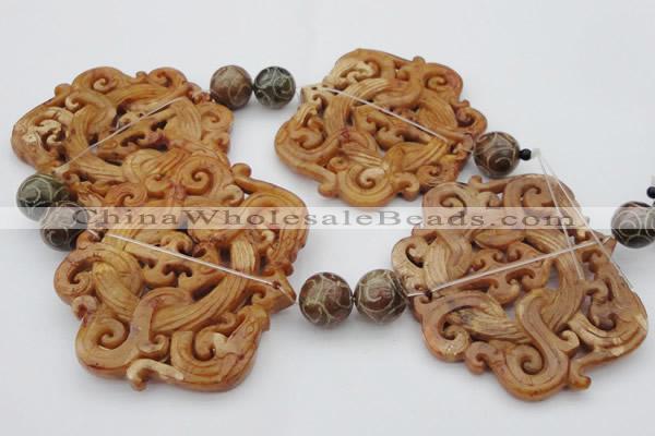 CAL33 14.5 inches 60*70mm carved agalmatolite beads