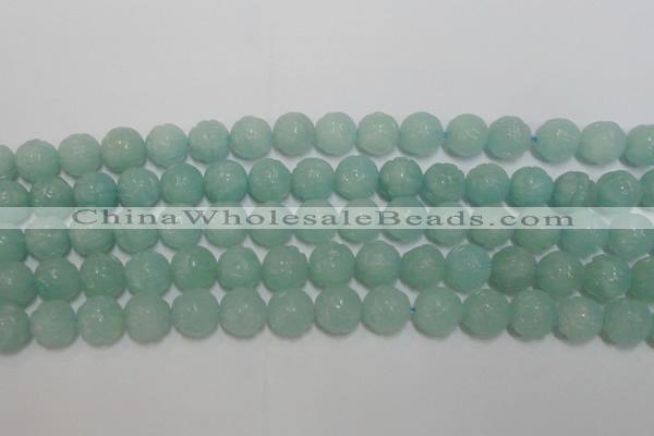 CAM1123 15.5 inches 10mm carved round amazonite beads wholesale