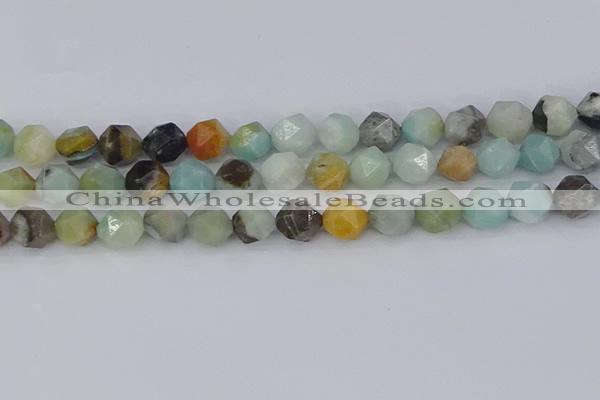 CAM1468 15.5 inches 10mm faceted nuggets black amazonite beads