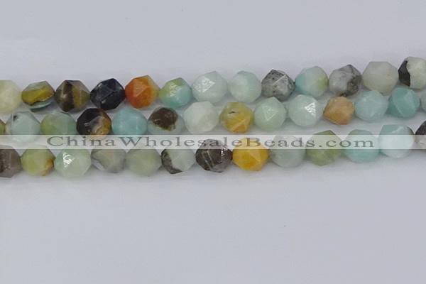CAM1469 15.5 inches 12mm faceted nuggets black amazonite beads