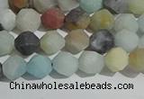 CAM1487 15.5 inches 6mm faceted nuggets matte black amazonite beads