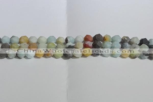 CAM1488 15.5 inches 8mm faceted nuggets matte black amazonite beads