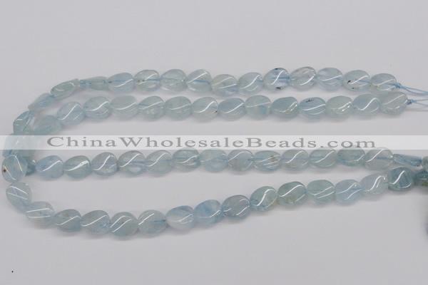 CAQ150 15.5 inches 10*12mm twisted oval natural aquamarine beads