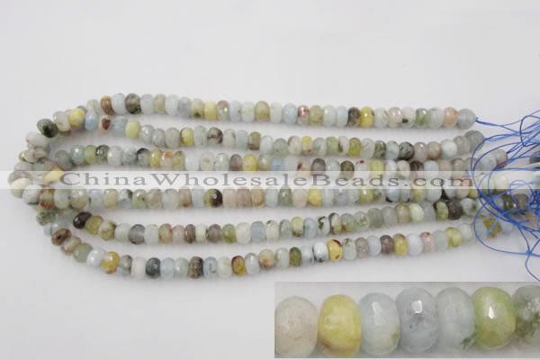 CAQ351 15.5 inches 6*8mm faceted rondelle natural aquamarine beads