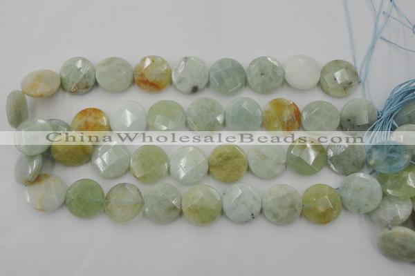 CAQ371 15.5 inches 20mm faceted coin natural aquamarine beads