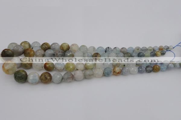 CAQ428 15.5 inches 6mm - 16mm faceted round natural aquamarine beads