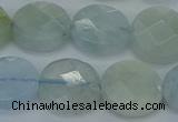 CAQ570 15.5 inches 11mm faceted coin natural aquamarine beads