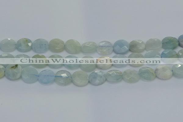 CAQ570 15.5 inches 11mm faceted coin natural aquamarine beads