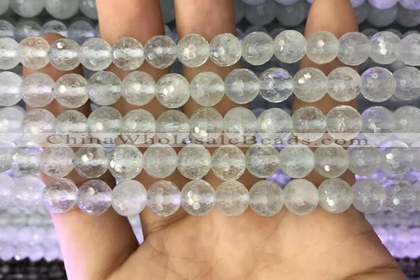 CAQ876 15.5 inches 8mm faceted round aquamarine gemstone beads