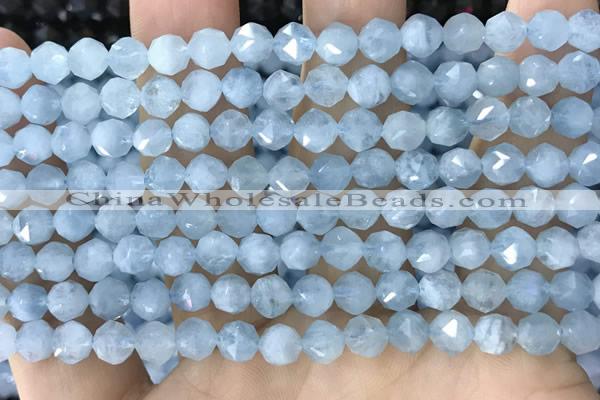 CAQ922 15.5 inches 6mm faceted nuggets aquamarine gemstone beads