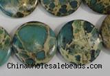 CAT5032 15.5 inches 22mm flat round natural aqua terra jasper beads