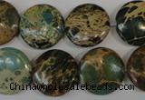 CAT5034 15.5 inches 18mm flat round natural aqua terra jasper beads