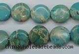 CAT84 15.5 inches 14mm flat round dyed natural aqua terra jasper beads