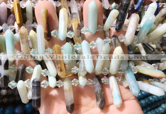 CBBS115 Top drilled 6*20mm - 8*30mm hexahedral prism colorful amazonite beads