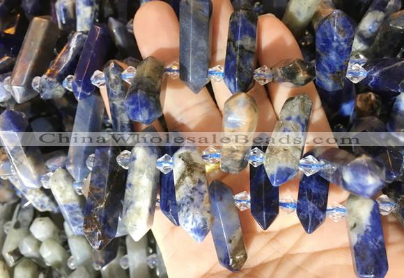 CBBS124 Top drilled 6*20mm - 11*35mm hexahedral prism sodalite beads