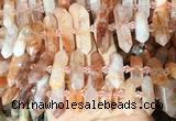 CBBS133 Centre drilled 6*20mm - 11*35mm hexahedral prism red gum flower crystal beads