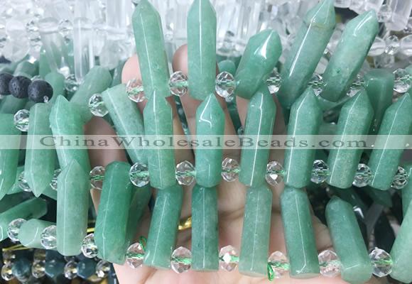 CBBS168 Top drilled 8*28mm - 9*30mm hexahedral prism green aventurine beads
