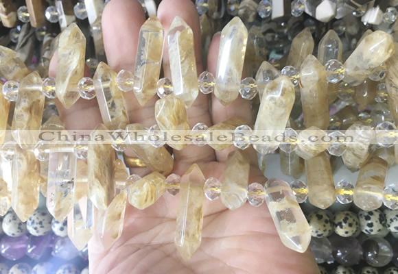 CBBS170 Top drilled 8*28mm - 9*30mm hexahedral prism yellow cherry quartz beads
