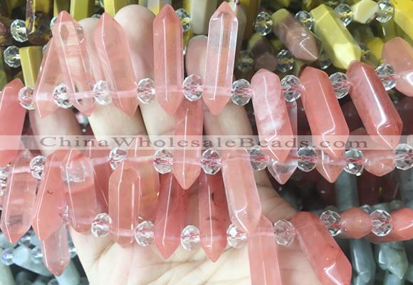 CBBS171 Top drilled 8*28mm - 9*30mm hexahedral prism cherry quartz beads