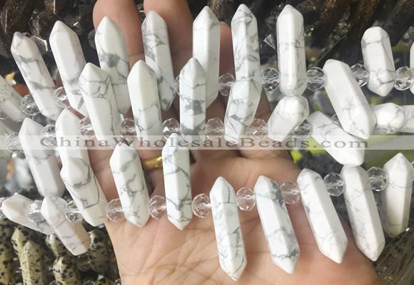 CBBS184 Top drilled 8*28mm - 9*30mm hexahedral prism white howlite beads