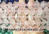 CBBS192 Centre drilled 7*16mm - 11*25mm hexahedral prism rose quartz beads wholesale