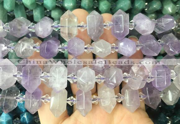CBBS194 Centre drilled 7*16mm - 11*25mm hexahedral prism lavender amethyst beads wholesale