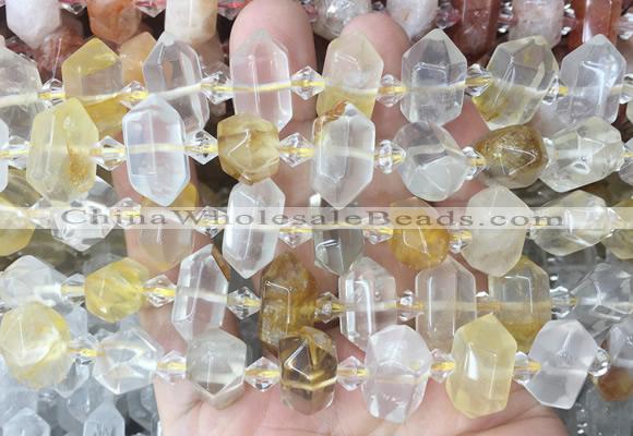 CBBS196 Centre drilled 7*16mm - 11*25mm hexahedral prism yellow gum flower crystal beads