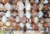 CBBS197 Centre drilled 7*16mm - 11*25mm hexahedral prism red gum flower crystal beads