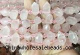 CBBS208 Top drilled 7*16mm - 11*25mm hexahedral prism rose quartz beads wholesale