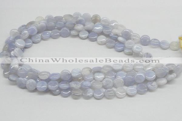 CBC12 15.5 inches 12mm flat round blue chalcedony beads wholesale