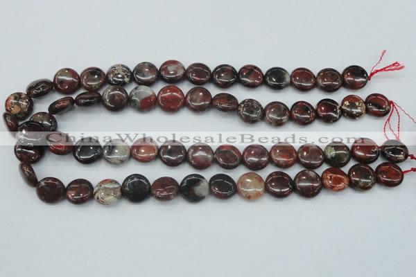 CBD05 15.5 inches 15mm flat round brecciated jasper gemstone beads