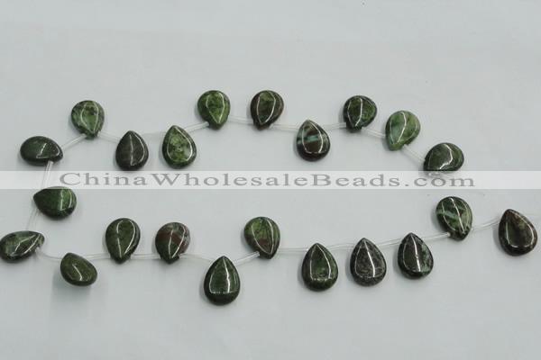 CBG21 13*18mm top-drilled flat teardrop bronze green gemstone beads