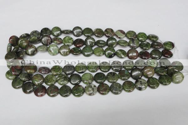 CBG35 15.5 inches 14mm flat round bronze green gemstone beads