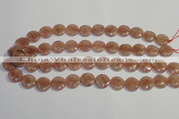 CBQ18 15.5 inches 16mm flat round strawberry quartz beads wholesale